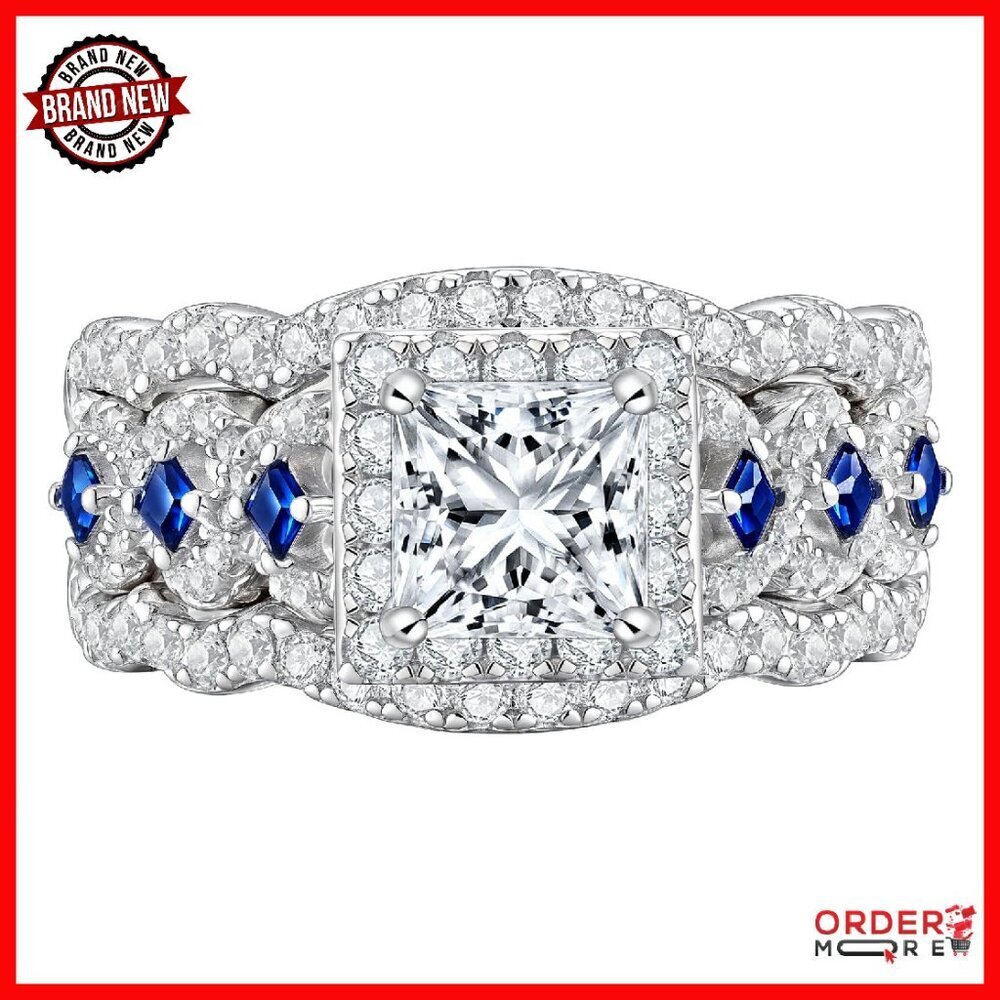 Princess Cut Moissanite Wedding Ring Set Sterling Silver Size 5-10